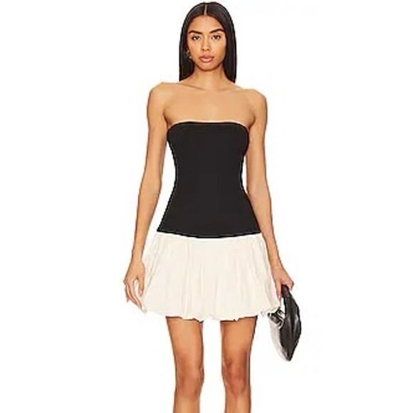 Lovers and Friends Strapless Bubble Mini Dress Black Ivory Size Large - Picture 1 of 7